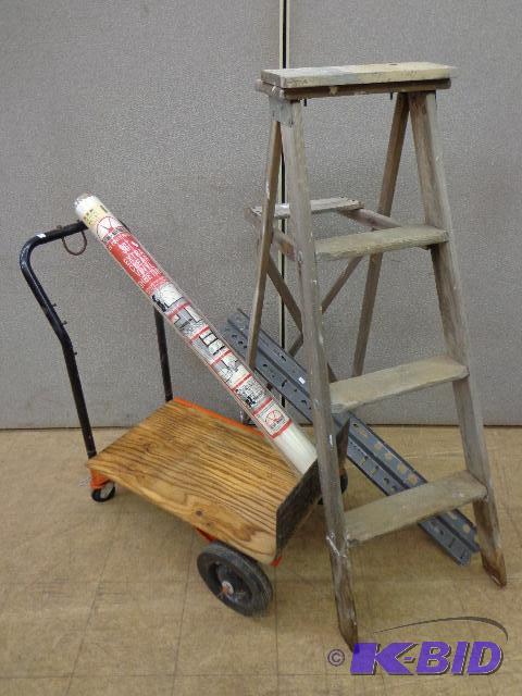 lot 104 image: Ladder and Dolly   4 Step ladder  2 wheel do...
