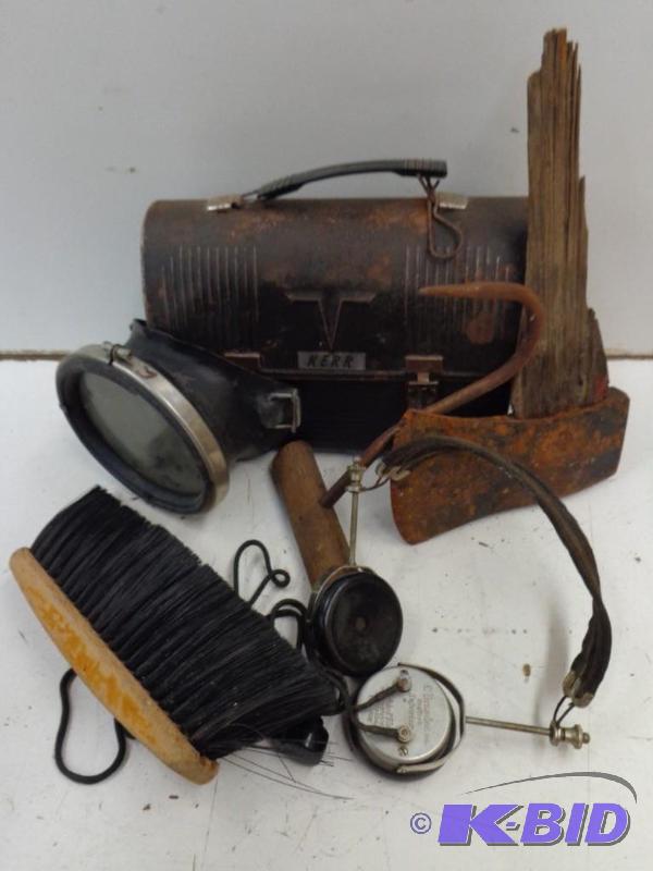 lot 120 image: Random vintage gear   Metal lunch box  Scuba ...