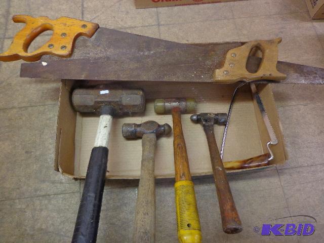 lot 83 image: Hammers & Saws   2 Large wooden handle ha...