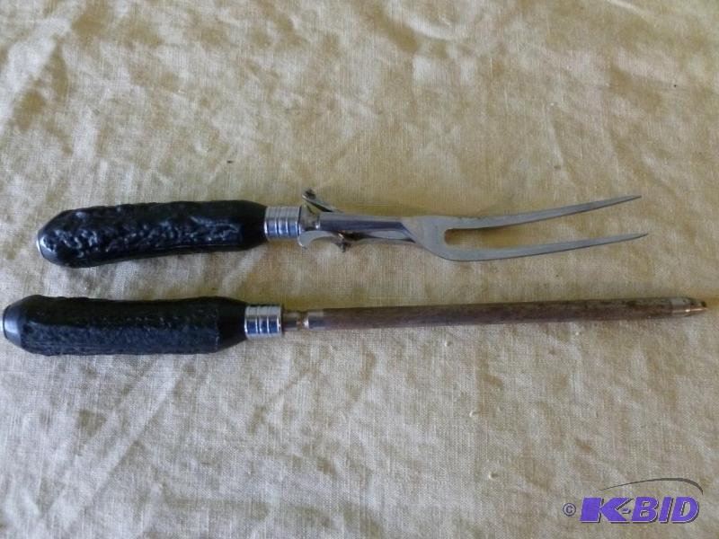lot 119 image: Vintage faux antler knife sharpening steel an...