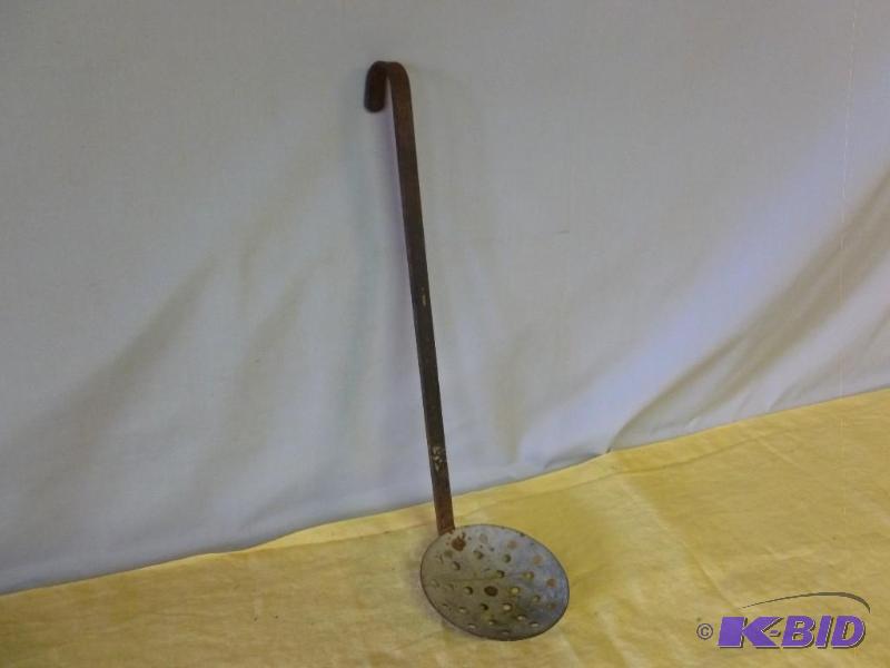 lot 134 image: Heavy duty metal ice dipper, measures 19"...