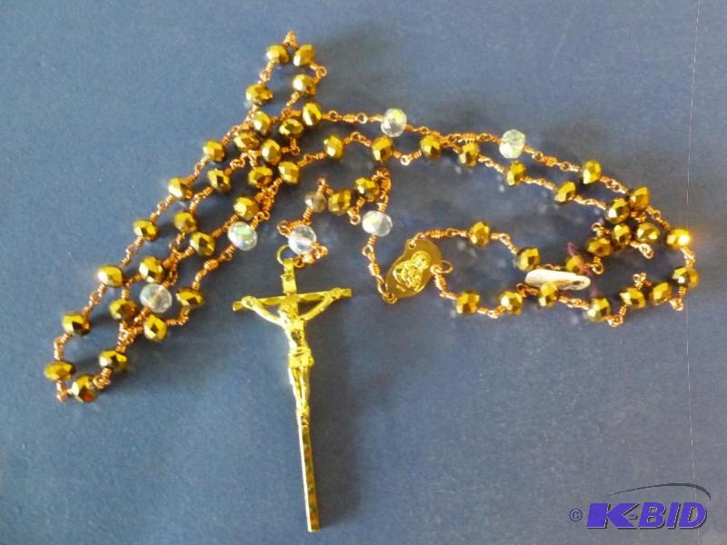 lot 144 image: Nice beaded glass with brass crucifix rosary ...
