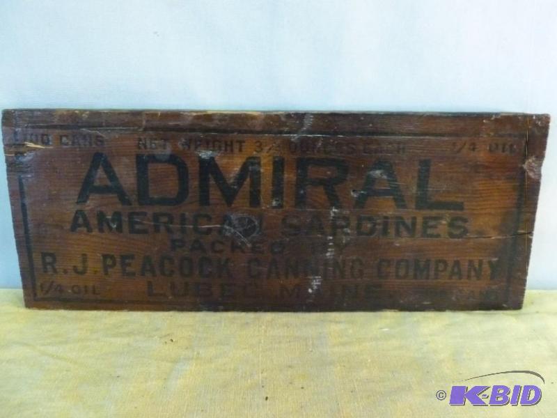 lot 195 image: Vintage Admiral American Sardines wooden sign...