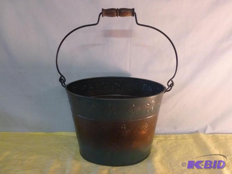 lot 207 image: Nice wood handled decorative metal pail that ...