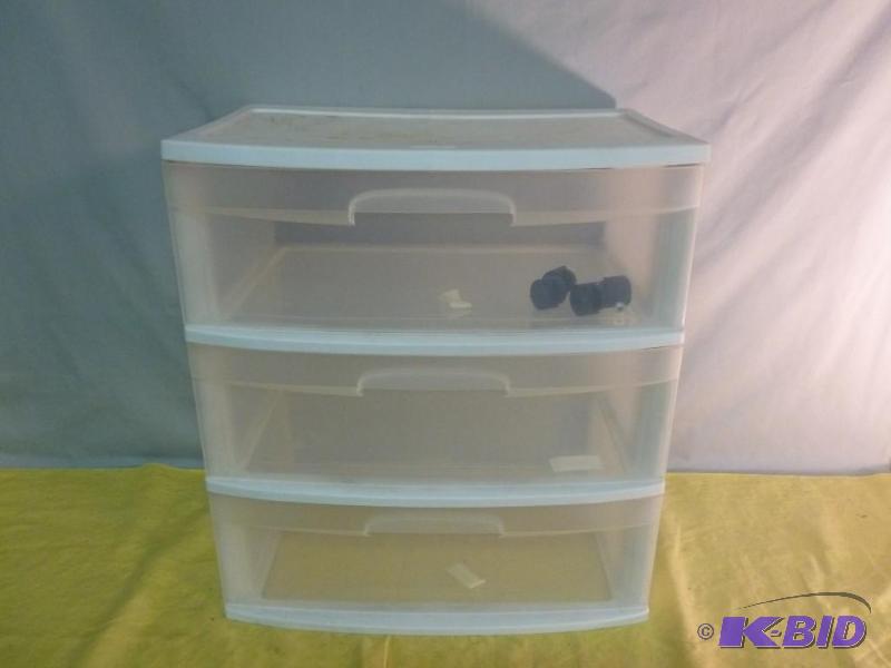 lot 231 image: Sterlite three drawer organizer cabinet, come...