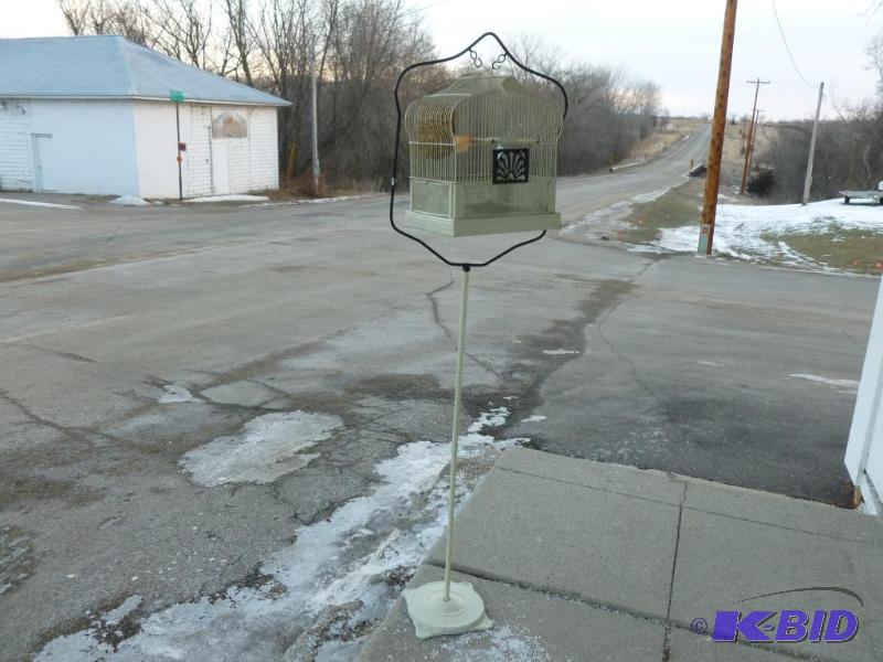 lot 3 image: Vintage Crown all metal bird cage and stand a...