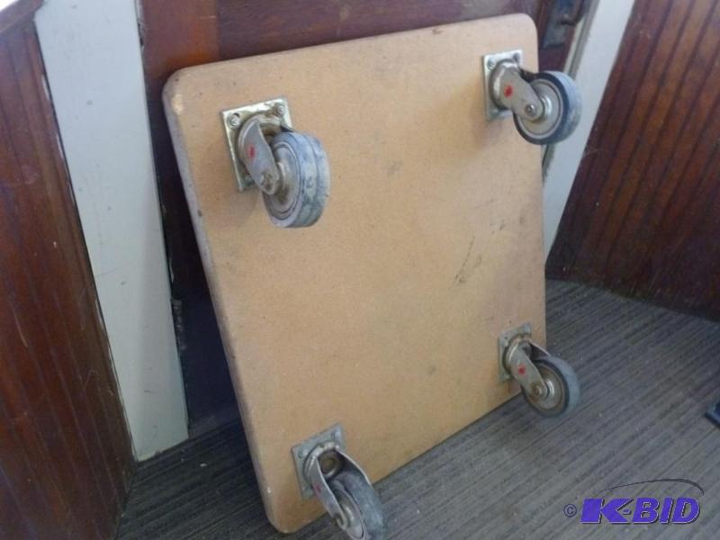 lot 36 image: Heavy duty four wheel wooden cart that measur...