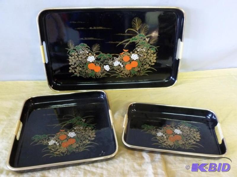 lot 43 image: Beautiful Vintage Toyo 3 piece oriental lacqu...