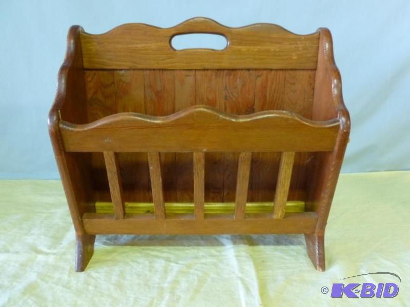 lot 53 image: Nice solid wood magazine rack that measures 1...