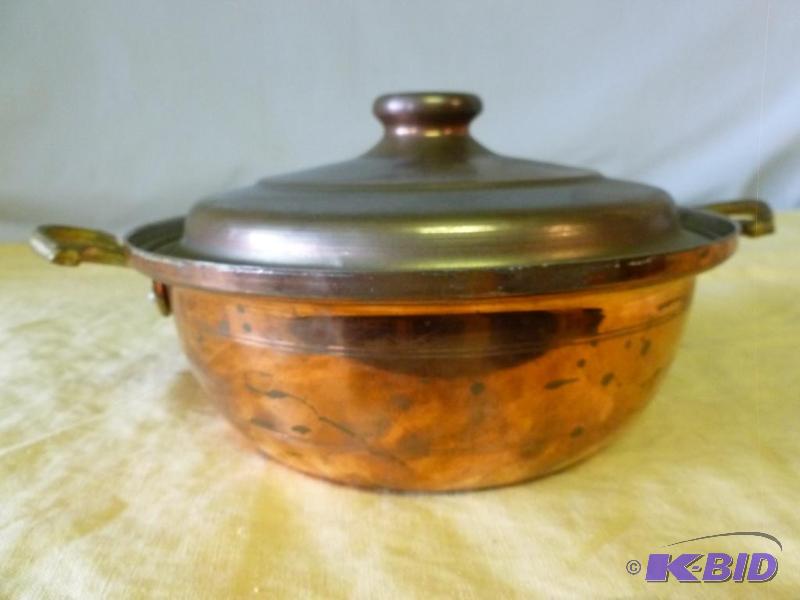 lot 76 image: Vintage cast brass handled plated copper serv...