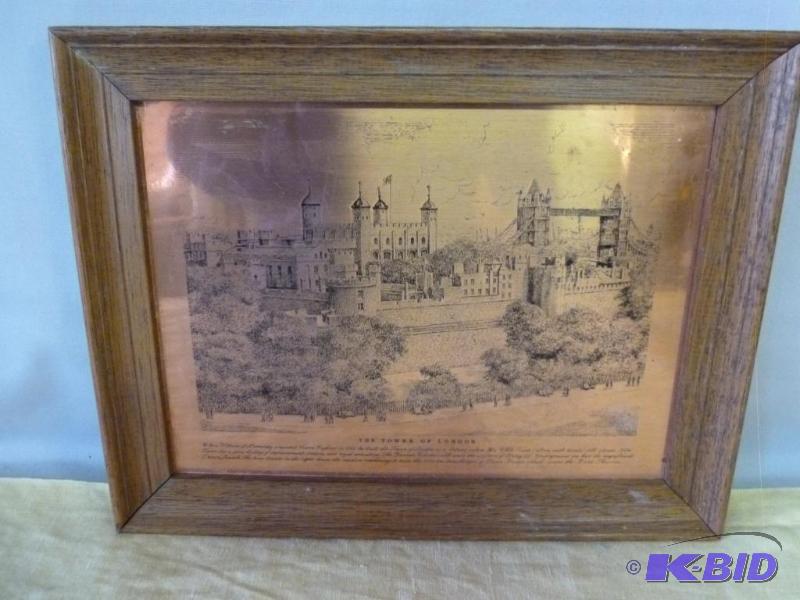 lot 82 image: The Tower Of London wood framed copper art pi...
