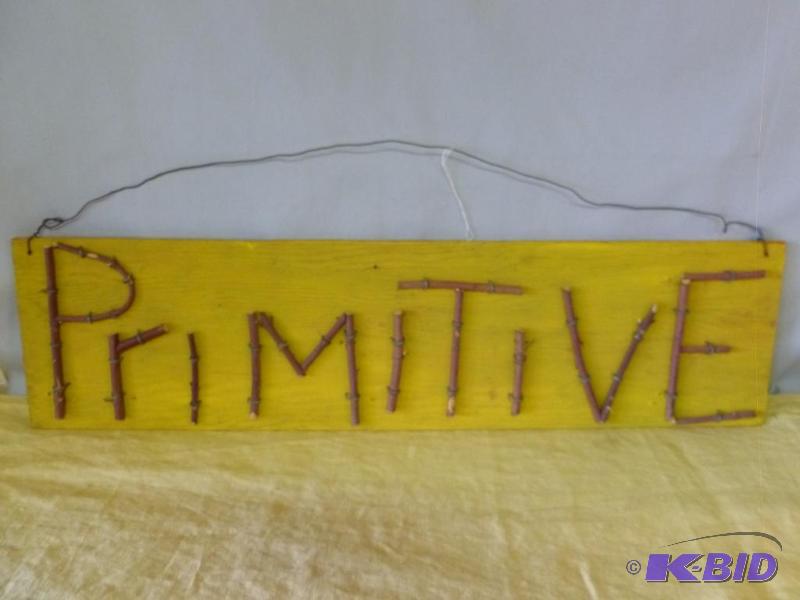 lot 83 image: Large primitive wooden sign that measures 8&q...