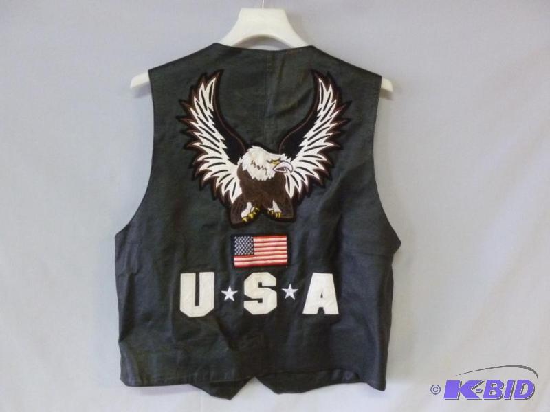 lot 96 image: Interstate Leather mens biker vest size medi...