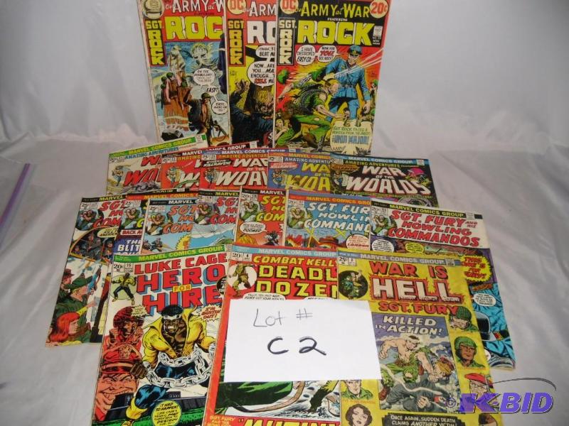 lot 13 image: #C-2 Lot of 18 DC & Marvel Comic Sgt Rock War of Worlds Sgt Fury Commandos Combat Kelly Luke Cage