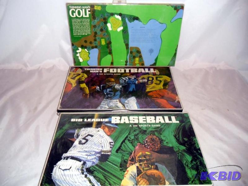 lot 23 image: Old 3M Sports Board Games - Thinking Mans Football, Thinking Mans Golf and  Big League Baseball,