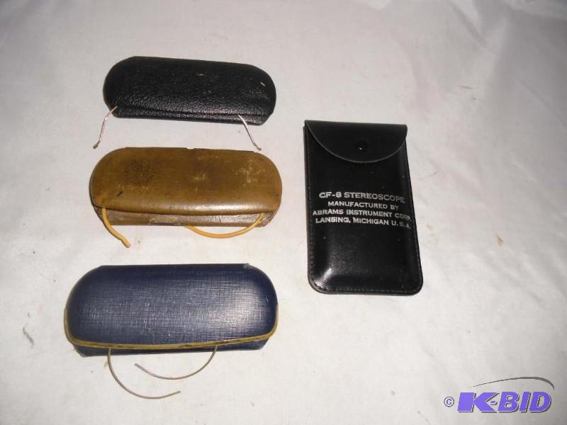 lot 30 image: I see 3 Pair Antique Wire Rim Eyeglasses in Cases and CF-8 Stereoscope Magnifyers