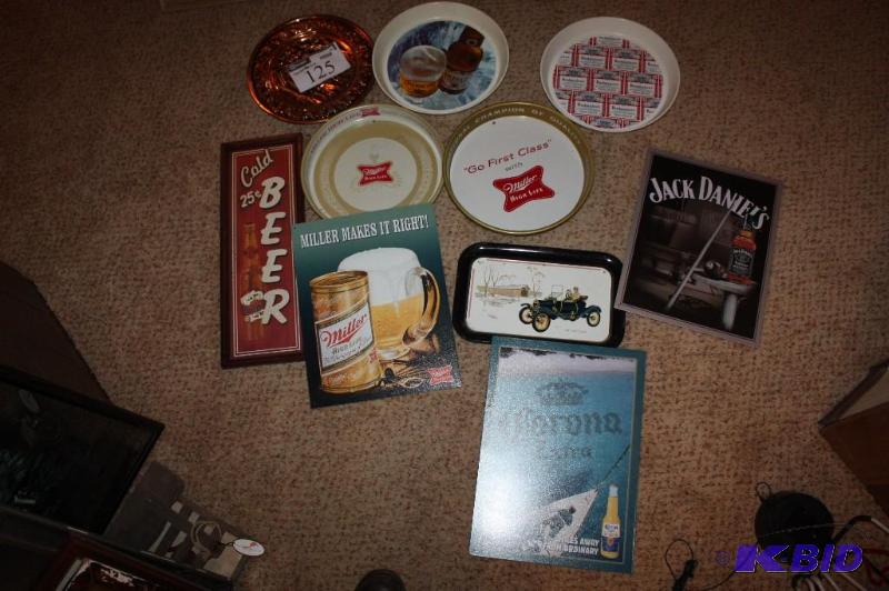 lot 125 image: (10) Decorative SignsPoster Lot Including Cold Beer 25Cents Miller High Life Jack Daniels And
