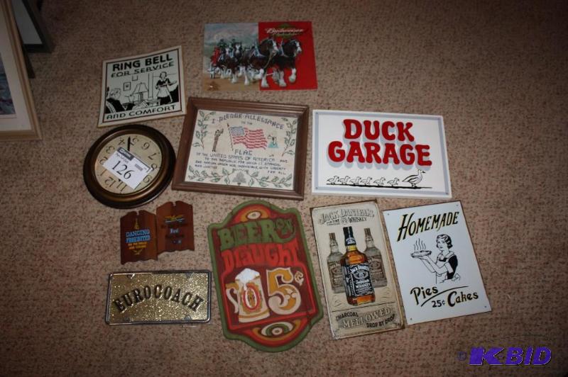 lot 126 image: (10) Decorative SignsPoster Lot Including Duck Garage Homemade Pies EuorCoach And More.