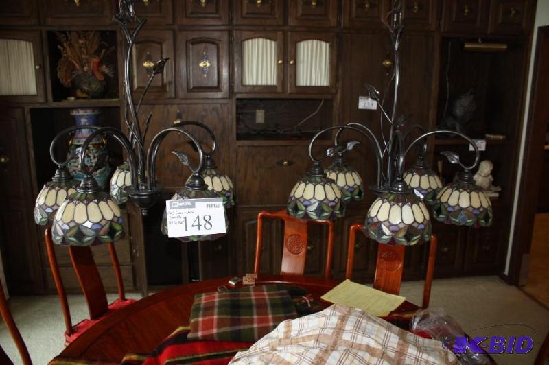 lot 148 image: (2) Vintage Decorative Lamps wStained Glass Shades 5 Fixtures wMetal Requires Tools For Removal.