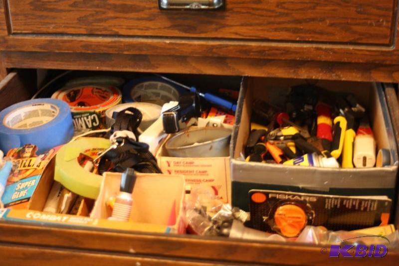 lot 158 image: Contents of Kitchen Cabinets Including Dishes, Seasonings, Kitchen Utensils, And More.