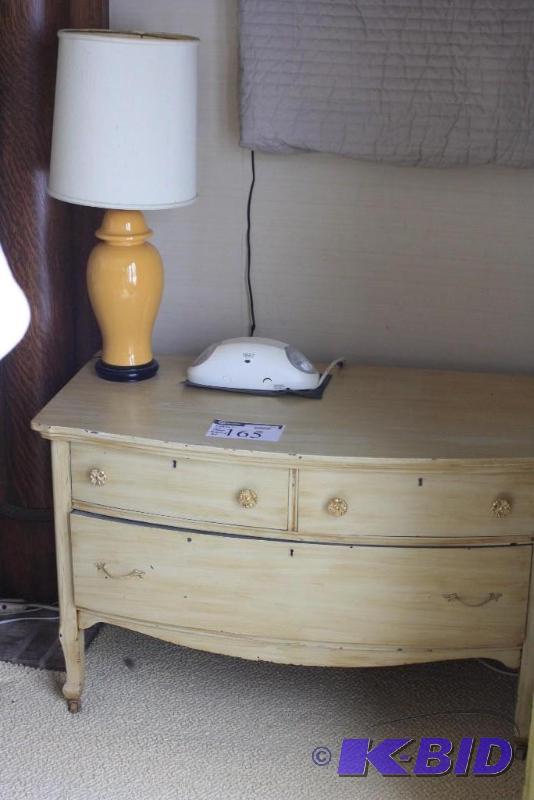 lot 165 image: (2) Wooden Cabinet wDrawers & Handles Lamp Fake Plant.