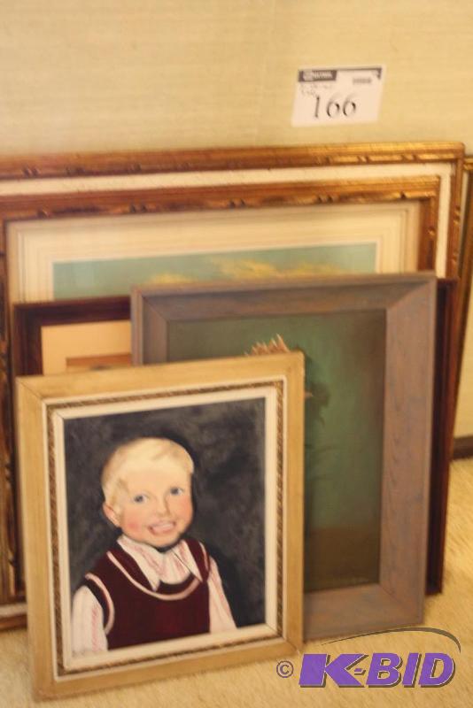 lot 166 image: (7) Framed PaintingsPrints Including Young Boy, Cats, Scenic Views, And More.