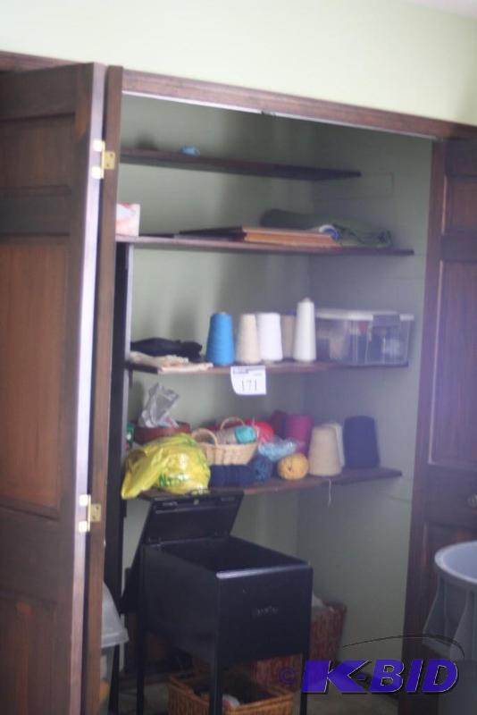 lot 171 image: Closet Lot Including Skeins of Yarn Bins of Skeins of Yarn Scale And More.