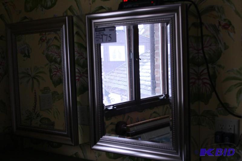 lot 175 image: (2) Mirrors Including Mirror Cabinet wGlass Shelves Tools Required For Removal Framed Mirror.