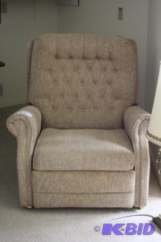 lot 181 image: (2) Sofa Chair, BeigeOrange Upholstery 38 x 32 x 37 Decorative Lamp, 42 Height.