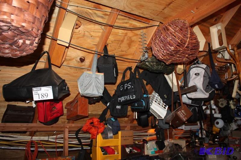 lot 189 image: Ceiling Lot of Bags Luggage Bags Tote Bags And More.