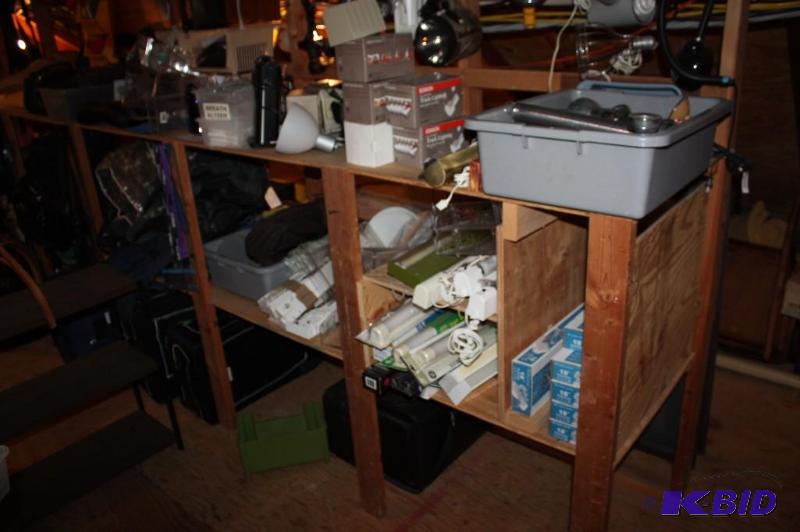 lot 193 image: Shelf Lot Including Breath Analyzer Tips Fluroescent Light Fixtures Metal Flashlight And More.