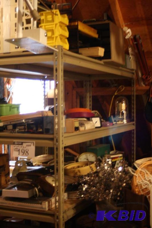 lot 198 image: Shelf Lot Including Metal Shelf wWooden Inserts, 60 x 19 x 71 Miscellaneous Electronics.