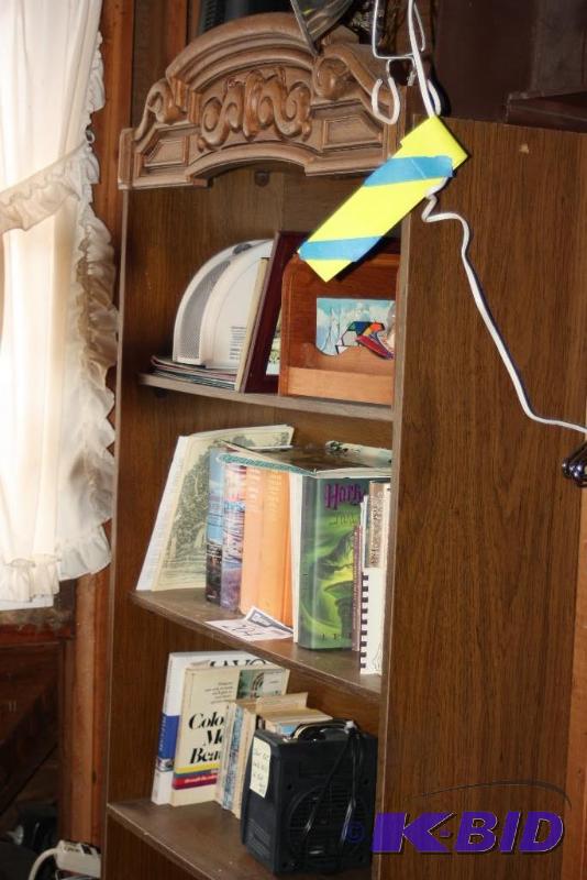 lot 204 image: Shelf Lot Including Wooden Shelf Miscellaneous Books Decorative Items And More.