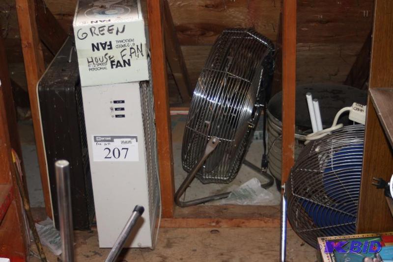lot 207 image: Fan Lot Including Box Fans, app. 2 ct Circular Fans wStands, app. 2 ct And More.