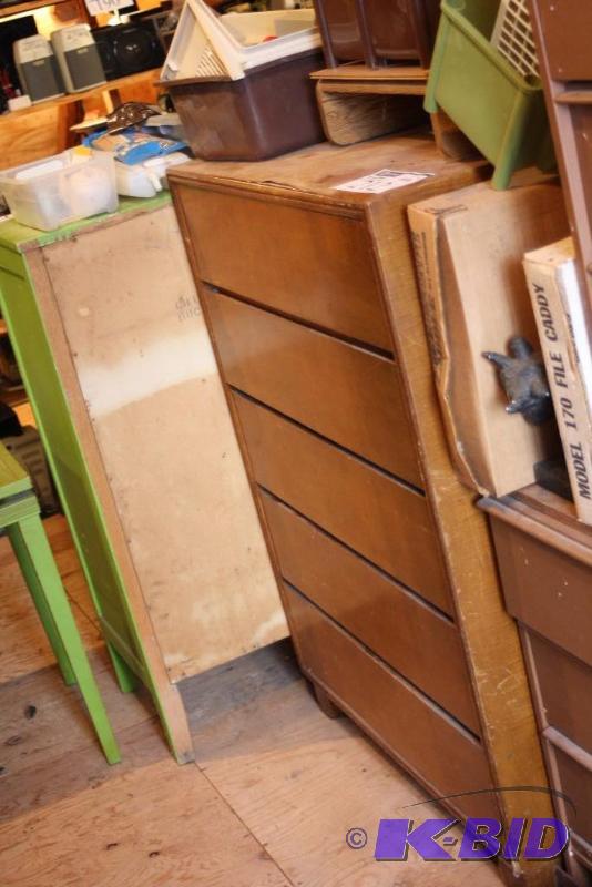 lot 212 image: Wooden Dresser Including Contents Skeins of Yarn Botany Nubby Fleece Gloves And More.