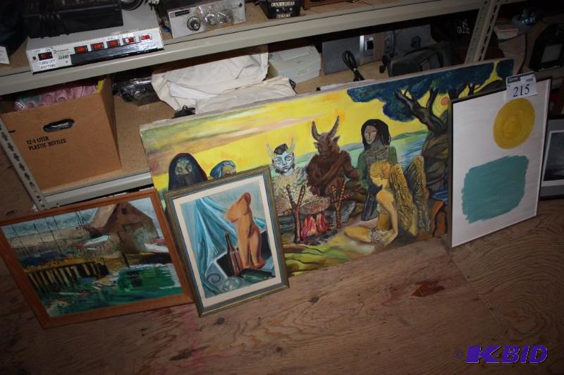 lot 215 image: (4) Miscellaneous PaintingsPrints app. 3 Framed PaintingsPrints ModernContemporary Styles.