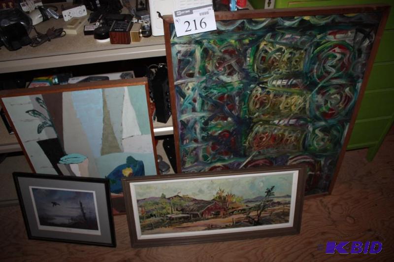 lot 216 image: (4) Miscellaneous Framed PaintingsPrints ModernContemporary Styles.