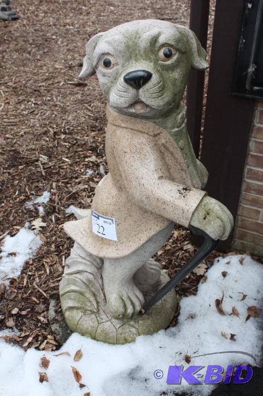 lot 22 image: Dog wCane Statue Ornamental Home & Garden Decoration 59 Wide 46 Height.
