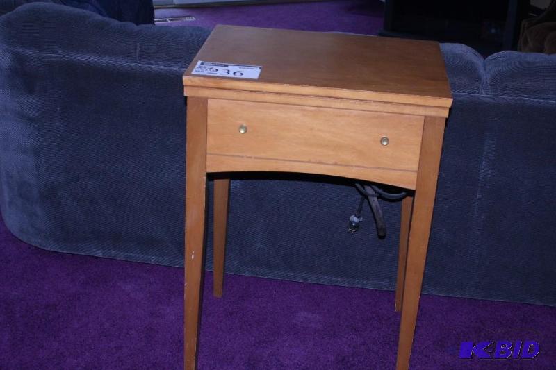 lot 236 image: Vintage Kenmore Sewing Machine Table wSewing Machine 110 Volts 65 Watts Light Wood