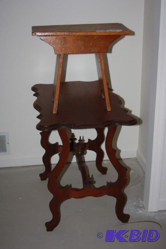 lot 249 image: (2) Vintage Wooden End Tables. 11.5 x 20 x 17 33.5 x 21.5 x 27.
