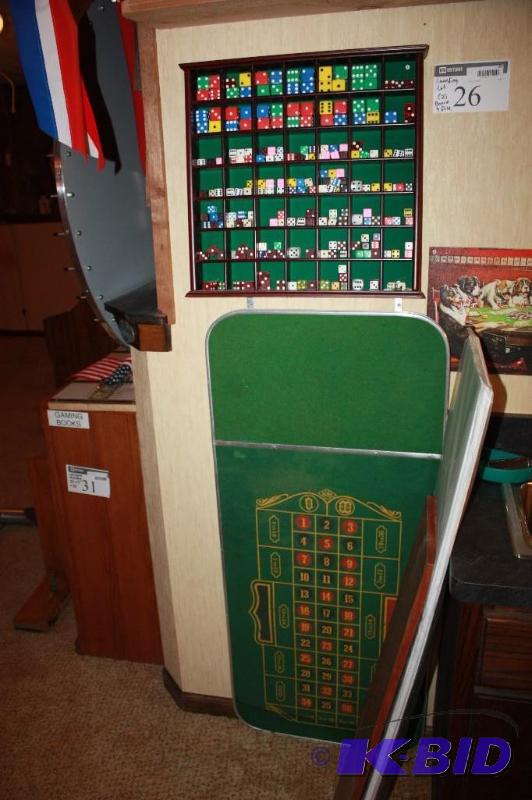 lot 26 image: Gambling Board For Dice Game & Dice Shelf Includes Dice Requires Tools For Removal.