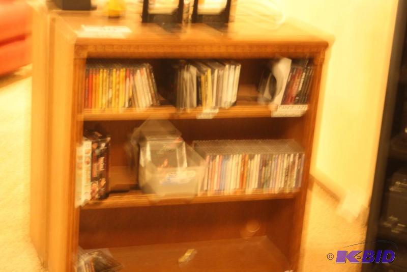 lot 40 image: Book Shelf Including Contents CDS Book Dividers Plastic Bin And More.