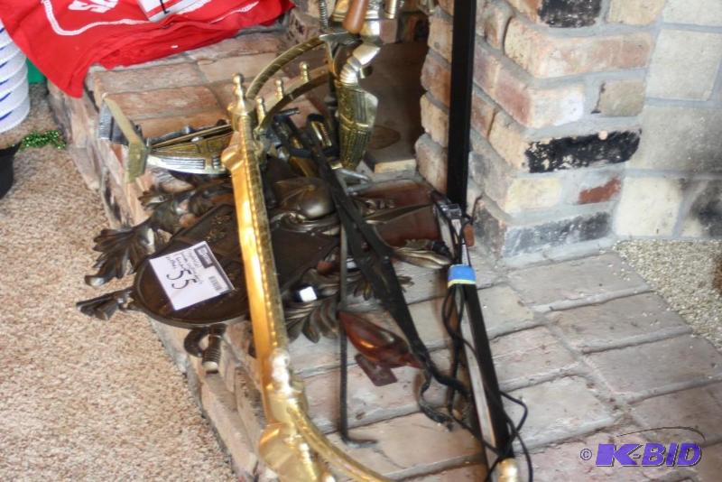 lot 55 image: Fireplace Set wFire Screen & Poker Including Brass ColoredMetal Sculptures