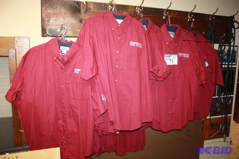 lot 71 image: (15) Minnesota Fun Team Tri-Mountain Button-Up Shirts Dice On Left Side Marroon.