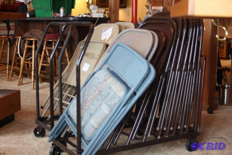 lot 85 image: (20) Metal Folding Chairs Including Metal Rolling Carts, app. 2 ct.