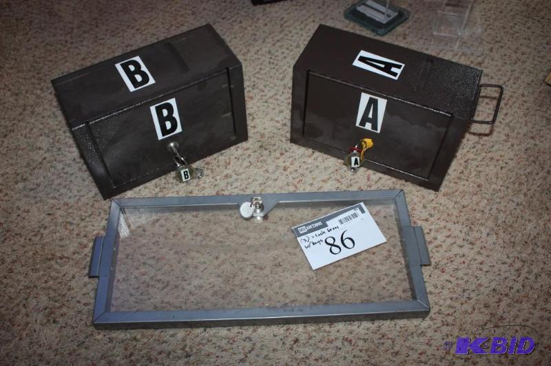 lot 86 image: (3) Lock Boxes wKeys, app. 2 ct Glass Screen wKey & Screw-Down Metal Frame