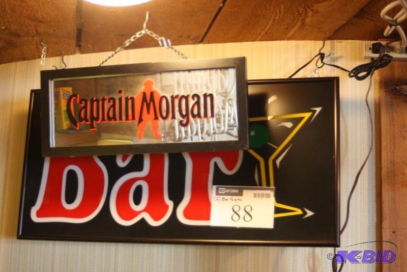 lot 88 image: (2) Bar Signs Including Electronic Bar Sign wMartini Glass Captain Morgan Reflective Hanging