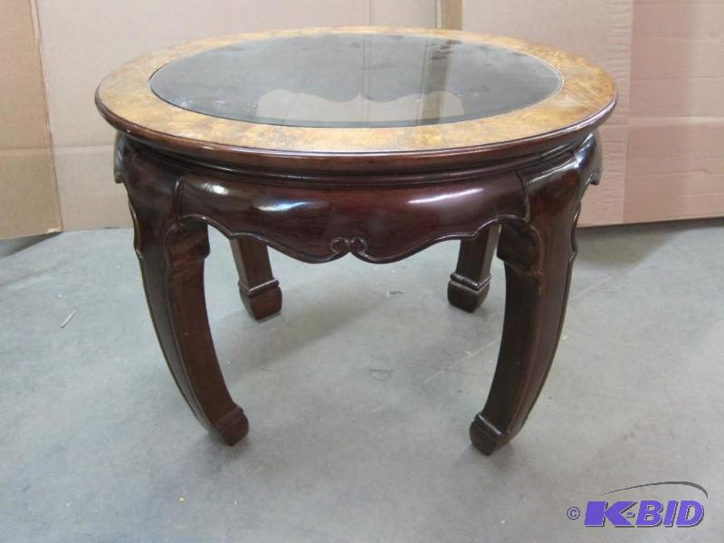 Ornate Wood and Glass End Table