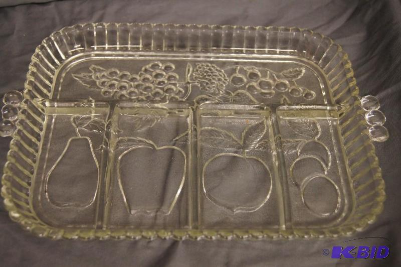 Heavy Glass Platter with Divider Wells