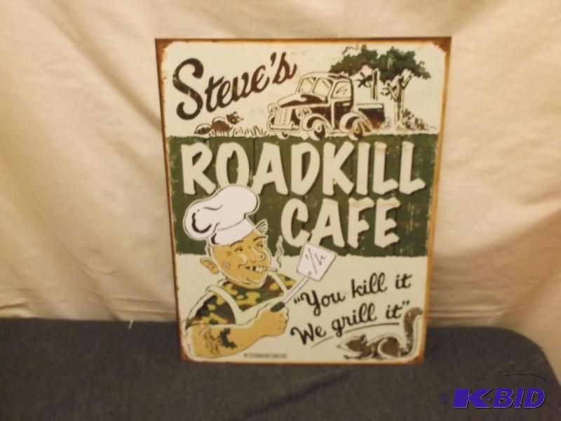 lot 11 image: Collectable metal Road Kill Cafe sign measuri...